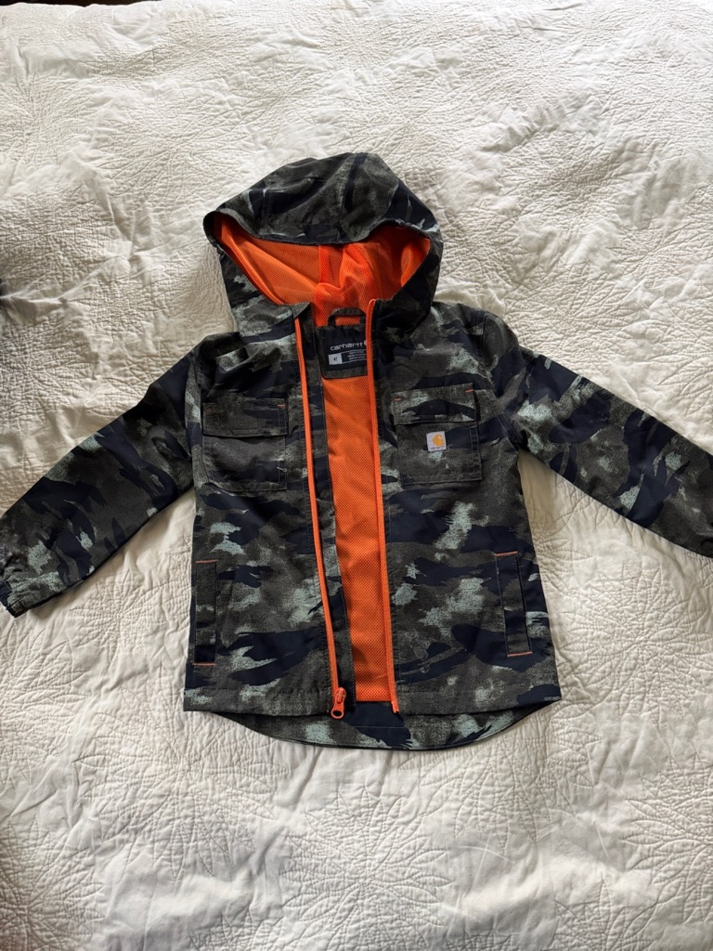 Carhartt Boys Camo Jacket with Bright Orange Lining